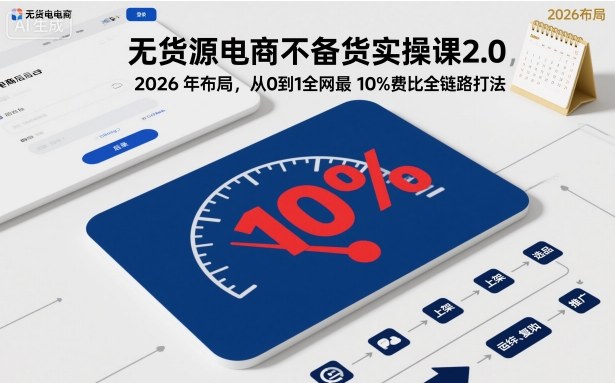 无货源电商不备货实操课2.0，2026年布局，从0到1全网最低10%费比全链路打法【更新】-汉兴项目网创资源网