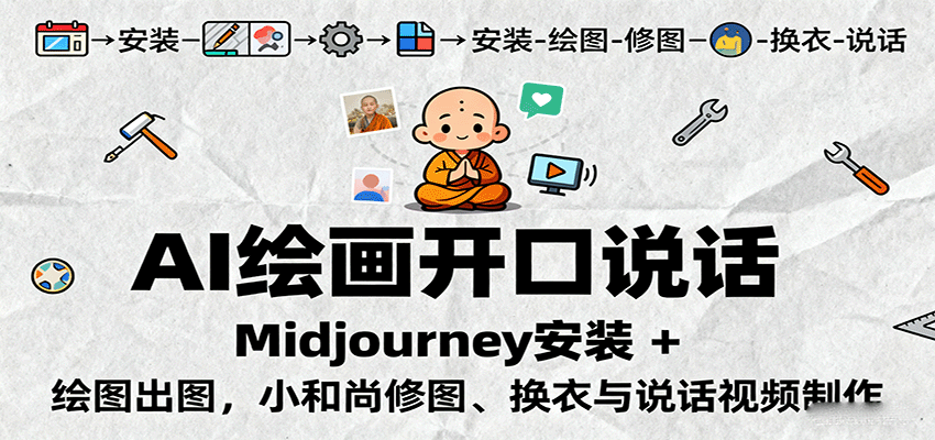 AI绘画开口说话,Midjourney安装 + 绘图出图,小和尚修图、换衣与说话视频制作-汉兴项目网创资源网