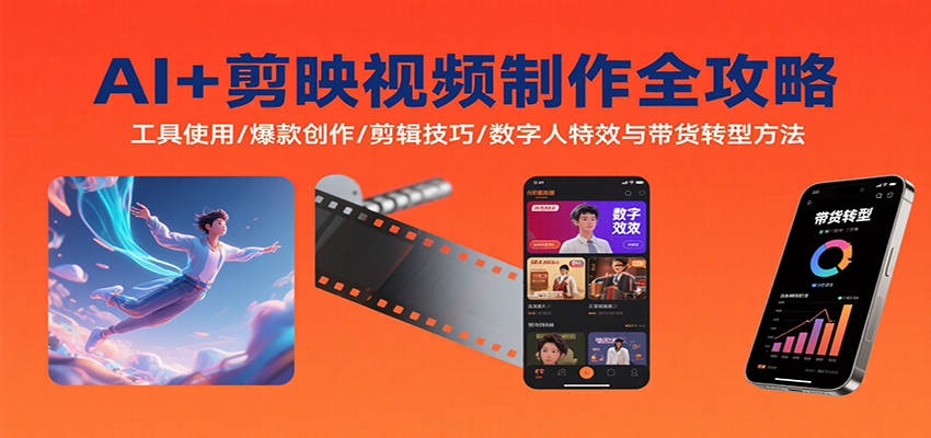 AI+剪映视频制作全攻略:工具使用/爆款创作/剪辑技巧/数字人特效与带货转型方法-汉兴项目网创资源网