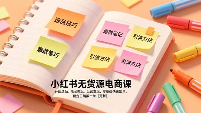 小红书无货源电商课，开店选品、笔记搬运、运营变现，零基础快速出单，稳定日销数十单(更新-汉兴项目网创资源网