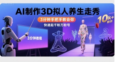 Ai制作3D拟人养生走秀，3分钟手把手教会你，快速起千粉万粉号-汉兴项目网创资源网