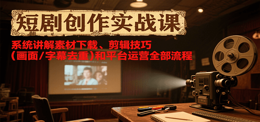 短剧创作实战课,系统讲解素材下载、剪辑技巧(画面/字幕去重)和平台运营全部流程-汉兴项目网创资源网