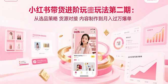 小红书带货进阶玩法第二期：从选品策略 货源对接 内容制作到月入过万爆单-汉兴项目网创资源网