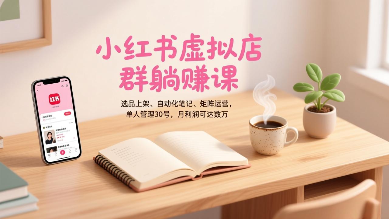小红书虚拟店群躺赚课，选品上架、自动化笔记、矩阵运营，单人管理30号，月利润可达数万-汉兴项目网创资源网