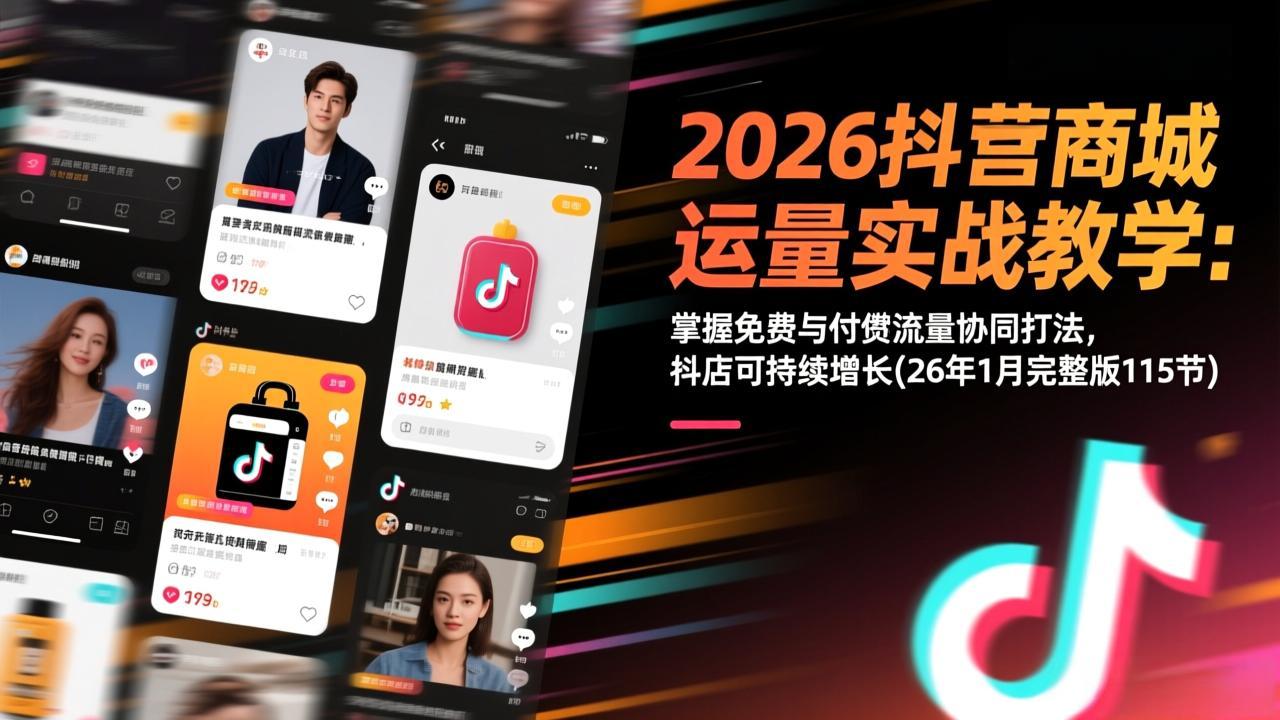 2026抖音商城运营实战教学：掌握免费与付费流量协同打法，抖店可持续增长(26年1月完整版115节-汉兴项目网创资源网