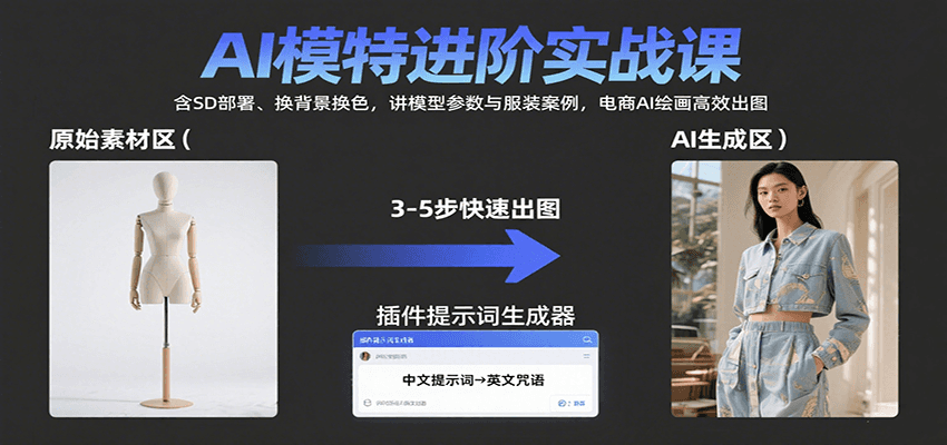 AI模特进阶实战课:含SD部署、换背景换色,讲模型参数与服装案例,电商AI绘画高效出图-汉兴项目网创资源网