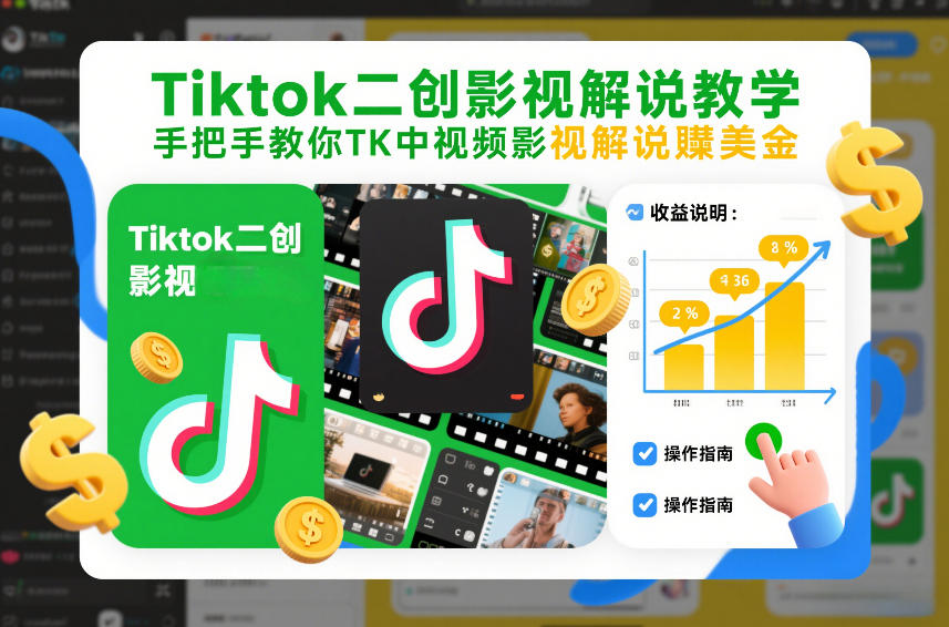Tiktok二创影视解说教学，手把手教你TK中视频影视解说賺美金(更新26年1月)-汉兴项目网创资源网