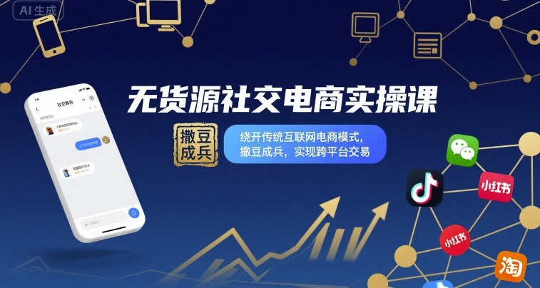 无货源社交电商实操课，绕开传统互联网电商模式，撒豆成兵，实现跨平台交易-汉兴项目网创资源网