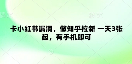 卡小红书漏洞，做知乎拉新 一天3张起，有手机即可-汉兴项目网创资源网