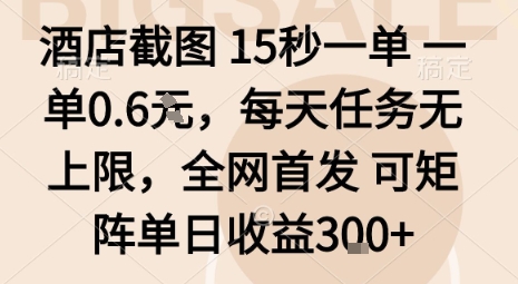 酒店截图15秒一单，一单0.6米，每天任务无上限，全网首发可矩阵单日收益3张【揭秘】-汉兴项目网创资源网