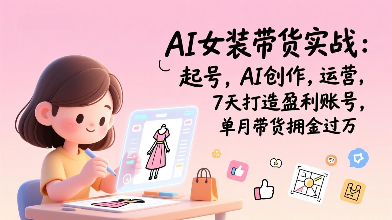 AI女装带货实战：起号，AI创作，运营，7天打造盈利账号，单月带货佣金过万-汉兴项目网创资源网