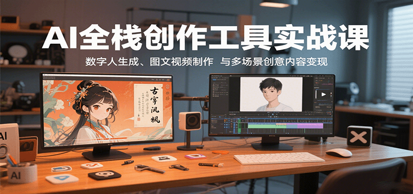 AI全栈创作工具实战课:数字人生成、图文视频制作与多场景创意内容变现-汉兴项目网创资源网