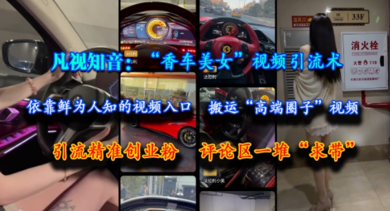 凡视知音：“香车美女”视频引流术，依靠鲜为人知的视频入口，搬运“高端圈子”视频，引流精准创业粉，评论区一堆“求带”-汉兴项目网创资源网