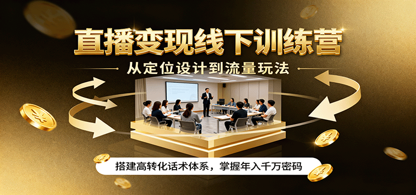 直播变现线下训练营,从定位设计到流量玩法,搭建高转化话术体系,掌握年入千万密码-汉兴项目网创资源网