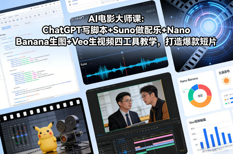 AI电影大师课：ChatGPT写脚本+Suno做配乐+Nano Banana生图+Veo生视频，打造爆款短片-汉兴项目网创资源网