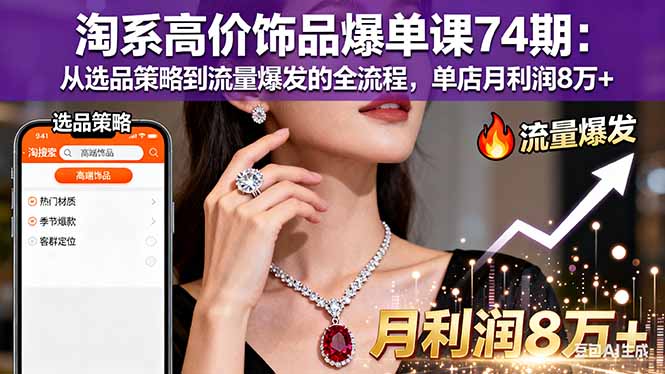 淘系高价饰品爆单课74期：从选品策略到流量爆发的全流程，单店月利润8万+-汉兴项目网创资源网