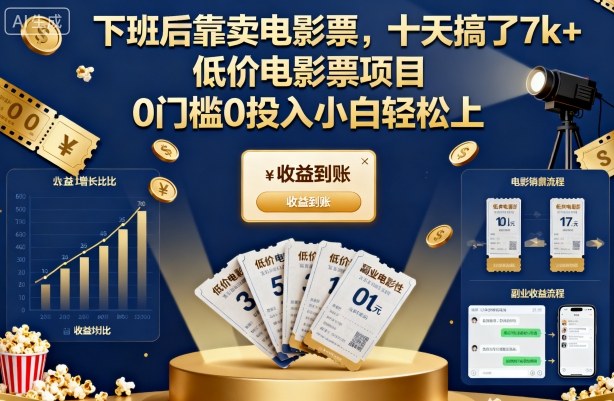 下班后靠卖电影票，十天搞了7k+，低价电影票项目，0门槛0投入小白轻松上手【揭秘】-汉兴项目网创资源网