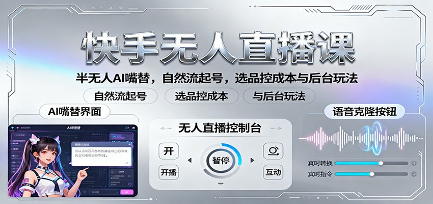 快手无人直播课:半无人AI嘴替,自然流起号,选品控成本与后台玩法-汉兴项目网创资源网