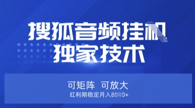 【搜狐音频挂G】独家技术,可矩阵可放大,红利期稳定月入8k【揭秘】-汉兴项目网创资源网