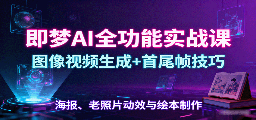 即梦AI全功能实战课:图像视频生成+首尾帧技巧,海报、老照片动效与绘本制作-汉兴项目网创资源网