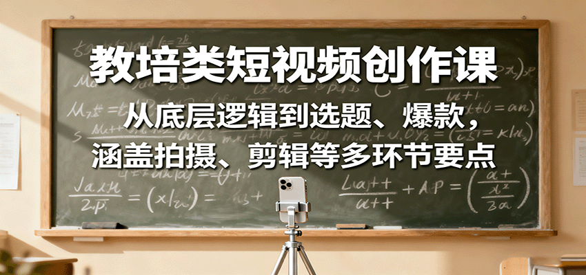 教培类短视频创作课:从底层逻辑到选题、爆款,涵盖拍摄、剪辑等多环节要点-汉兴项目网创资源网