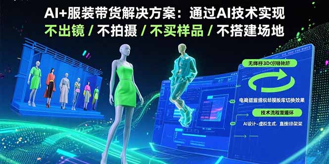 AI+服装带货解决方案：通过AI技术实现 不出镜/不拍摄/不买样品/不搭建场地-汉兴项目网创资源网