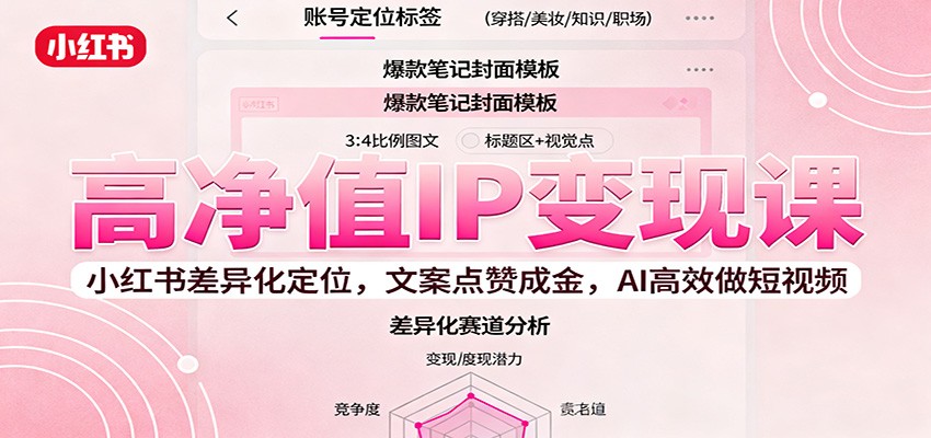 高净值IP变现课：小红书差异化定位，文案点赞成金， AI高效做短视频-汉兴项目网创资源网