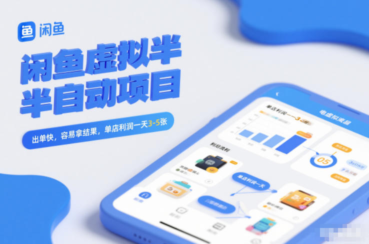 闲鱼虚拟半自动项目，出单快，容易拿结果，单店利润一天3-5张-汉兴项目网创资源网