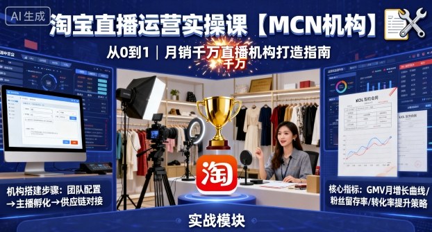 淘宝直播运营实操课【MCN机构】，从0到1做一家月销千W的直播机构-汉兴项目网创资源网