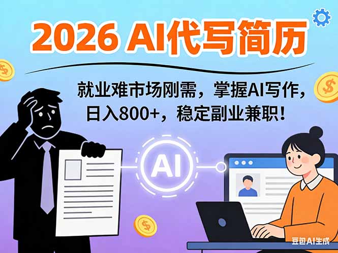 AI代写简历，超暴利，用万能模板月入1-3万实战教程，2026年市场刚需！-汉兴项目网创资源网