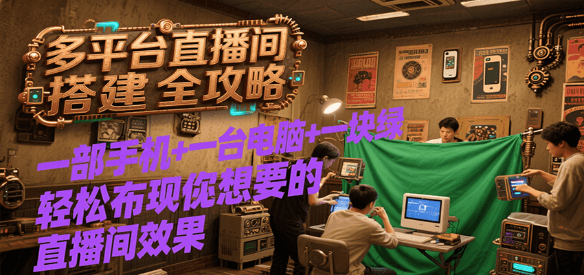 多平台直播间搭建全攻略,一部手机+一台电脑+一块绿布轻松实现你想要的直播间效果-汉兴项目网创资源网