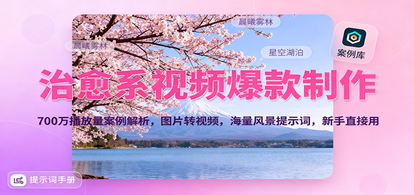 治愈系视频爆款制作，700万播放量案例解析，图片转视频，海量风景提示词，新手直接用-汉兴项目网创资源网