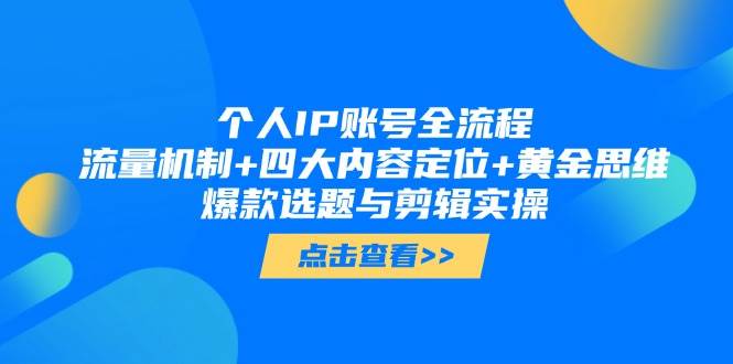 个人IP账号全流程:流量机制+四大内容定位+黄金思维, 爆款选题与剪辑实操-汉兴项目网创资源网