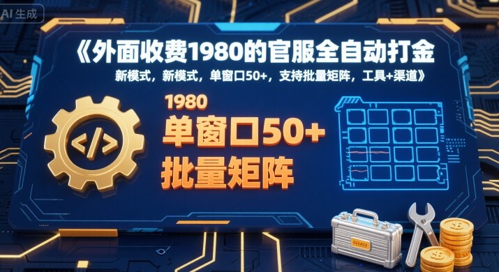 外面收费1980的官服全自动打金，新模式，单窗口50+，支持批量矩阵，工具+渠道【揭秘】-汉兴项目网创资源网