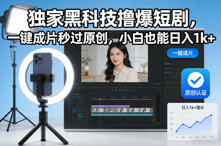 独家黑科技撸爆短剧，一键成片秒过原创，小白也能日入1k+【揭秘】-汉兴项目网创资源网
