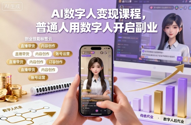 AI数字人变现课程，普通人用数字人开启副业-汉兴项目网创资源网