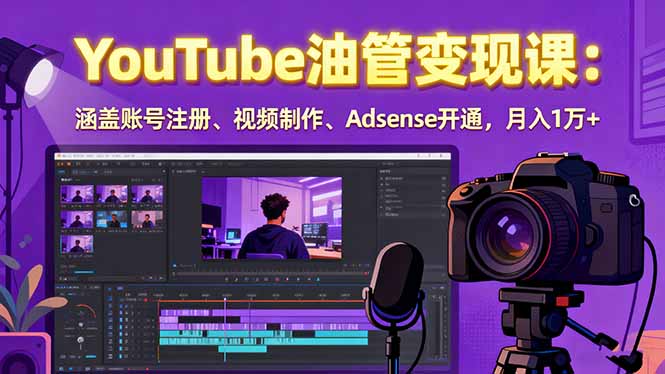 2025YouTube油管变现课：涵盖账号注册、视频制作、Adsense开通，月入1万+-汉兴项目网创资源网