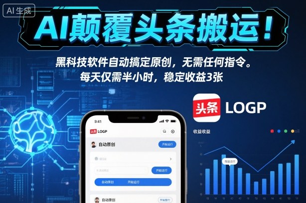 AI颠覆头条搬运！黑科技软件自动搞定原创，无需任何指令。每天仅需半小时，稳定收益3张【揭秘】-汉兴项目网创资源网