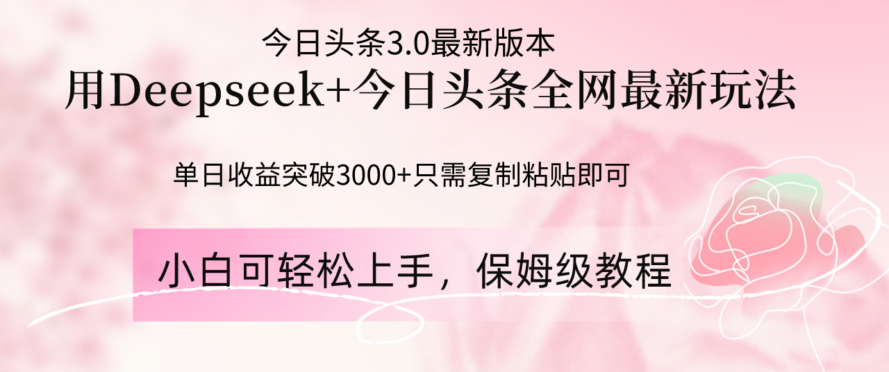 Deepseek结合今日头条全网最新玩法，单日收益突破3000+，只需要简单的…-汉兴项目网创资源网