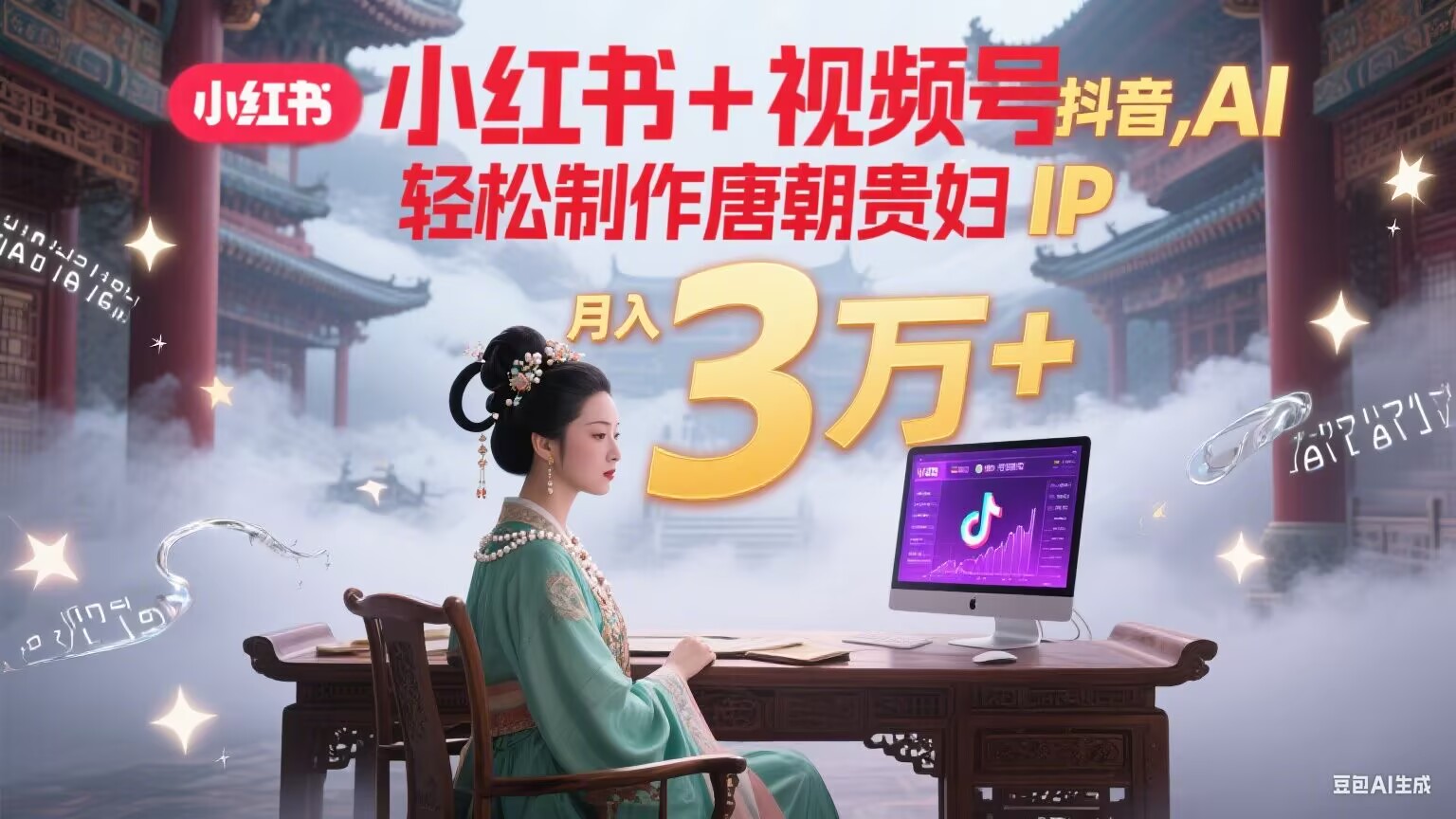 小红书+视频号+抖音，AI轻松制作唐朝贵妇IP，毒鸡汤、励志、减肥瘦身、养生赛道轻松切入，每天30分钟，轻松产出N条，月入3万+-汉兴项目网创资源网