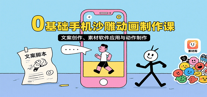 0基础手机沙雕动画制作课,文案创作、素材软件应用与动作制作-汉兴项目网创资源网