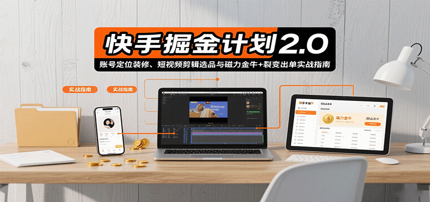 快手掘金计划2.0,账号定位装修、短视频剪辑选品与磁力金牛+裂变出单实战指南-汉兴项目网创资源网