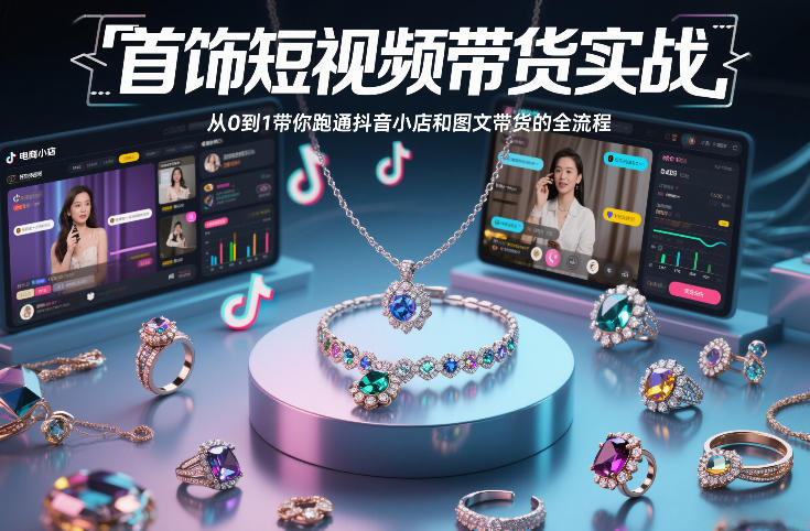 首饰短视频带货实战，从0到1带你跑通抖音小店和图文带货的全流程-汉兴项目网创资源网