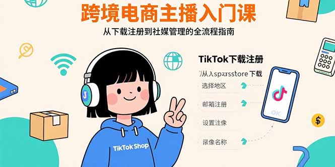 跨境电商主播入门课，TikTok下载注册，支付工具配置，社媒账号管理全流程-汉兴项目网创资源网