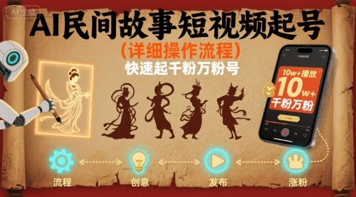 AI民间故事短视频起号，详细操作流程，快速起千粉万粉号-汉兴项目网创资源网