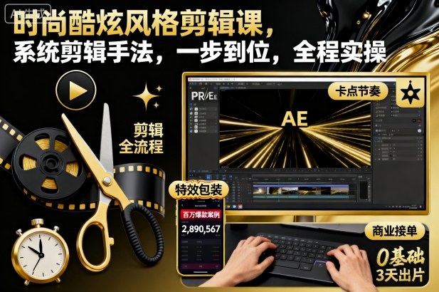 时尚酷炫风格剪辑课,系统剪辑手法,一步到位,全程实操-汉兴项目网创资源网