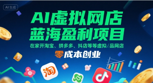 AI虚拟网店蓝海盈利项目，在家开淘宝、拼多多、抖店等虚拟品网店，零成本创业-汉兴项目网创资源网