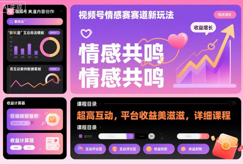 视频号情感赛道新玩法,超高互动,平台收益美滋滋,详细课程-汉兴项目网创资源网