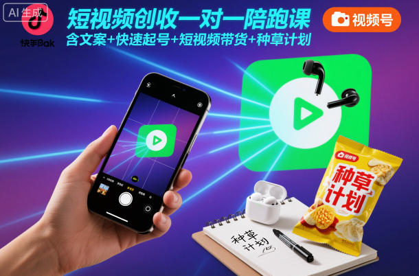 短视频创收一对一陪跑课，含文案+快速起号+短视频带货+种草计划-汉兴项目网创资源网