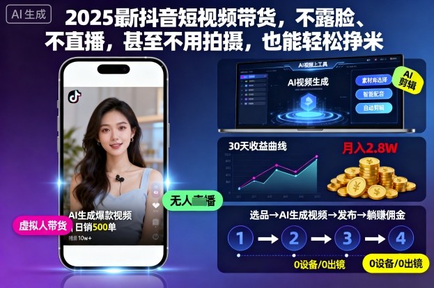 2025最新抖音短视频带货,不露脸、不直播,甚至不用拍摄,也能轻松挣米-汉兴项目网创资源网